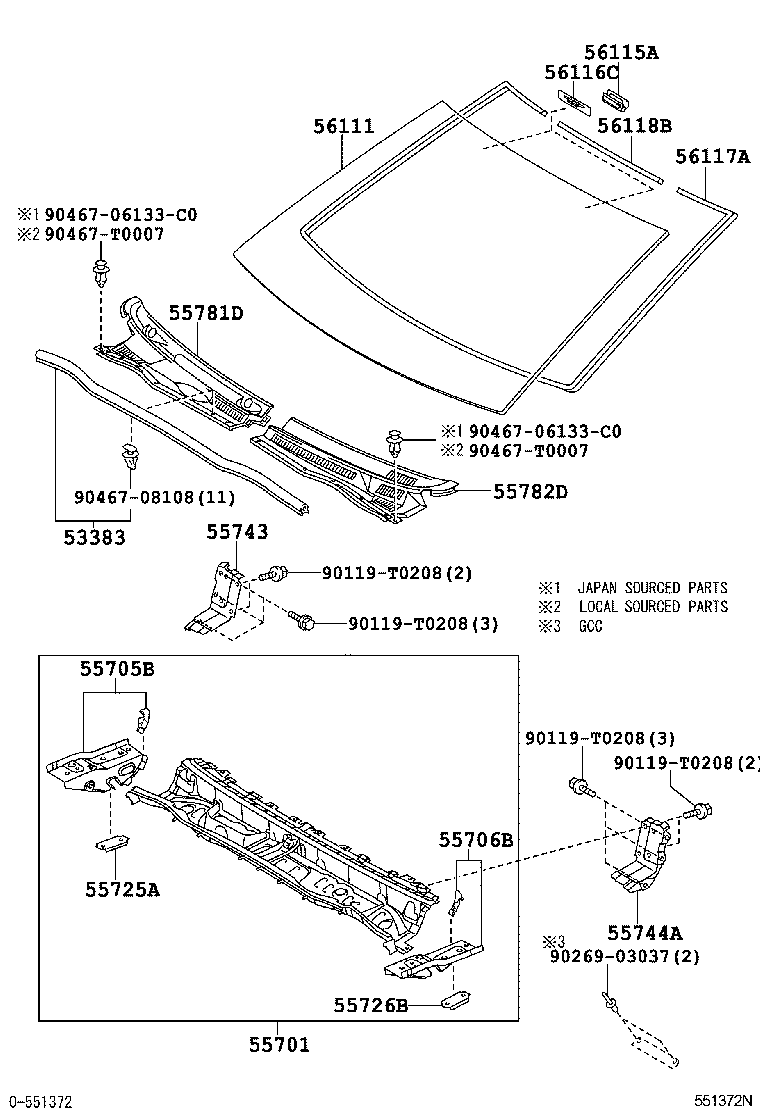 COWL PANEL & WINDSHIELD GLASS 1