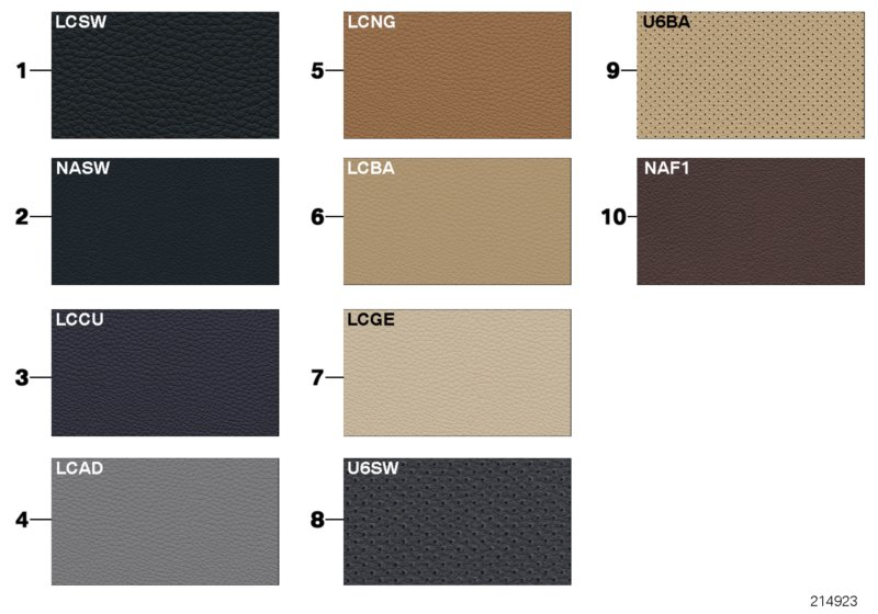 Sample page, cushion colours, leather 1