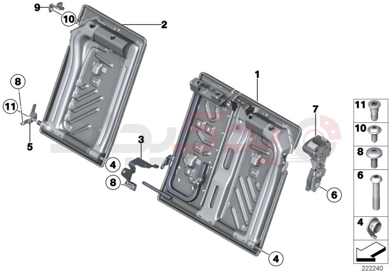 Seat, rear, seat frame 1