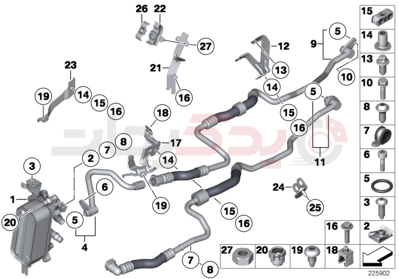 Heat exch./transmission oil cooler line