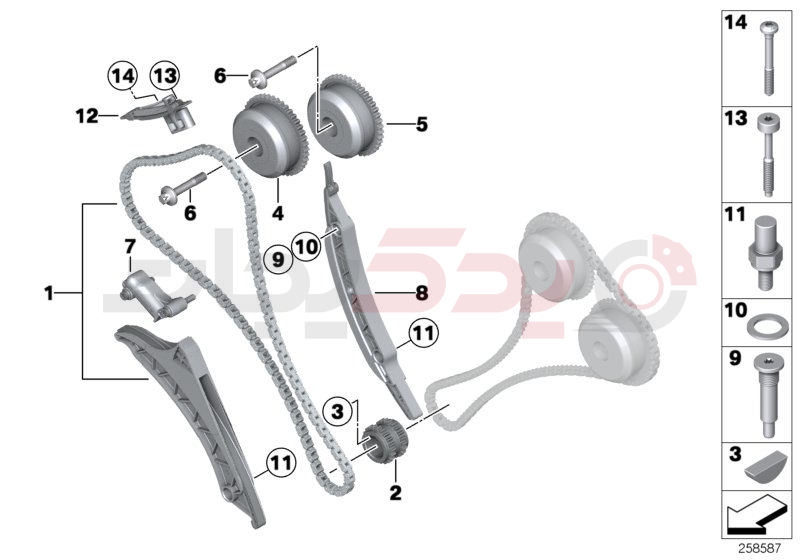 Timing gear, timing chain, cyl. 1-4