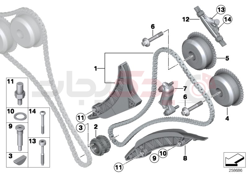 Timing gear, timing chain, cyl. 5-8