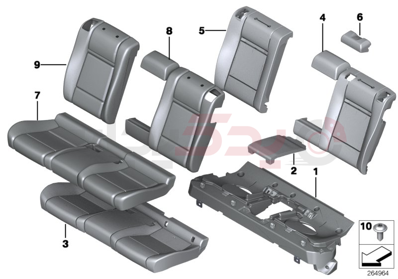 Seat,rear,cushion&cover, through-loading 2