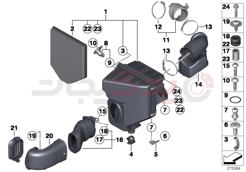 Intake silencer/Filter cartridge/HFM