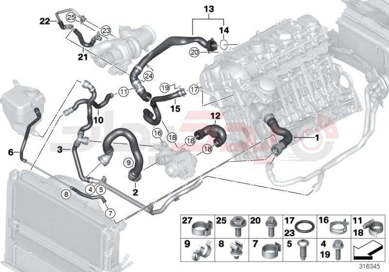 Cooling system coolant hoses 1