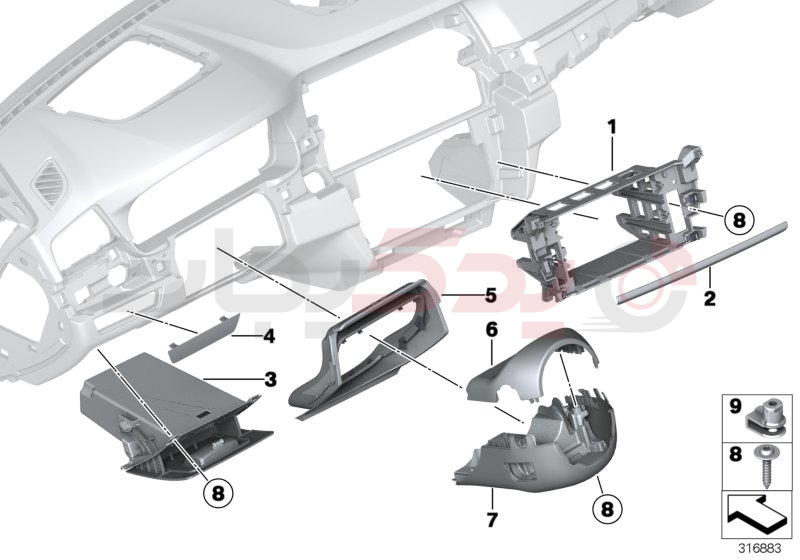 Mounting parts, instrument panel, bottom 1