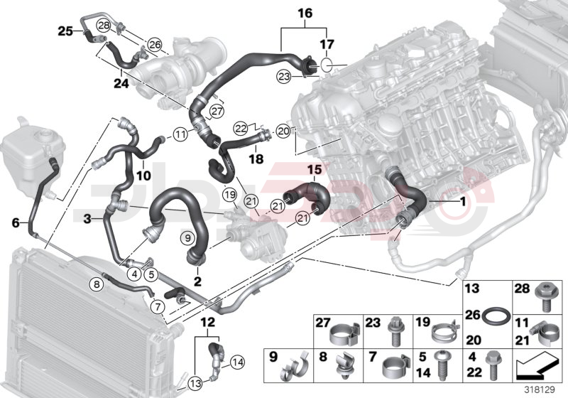 Cooling system coolant hoses 3