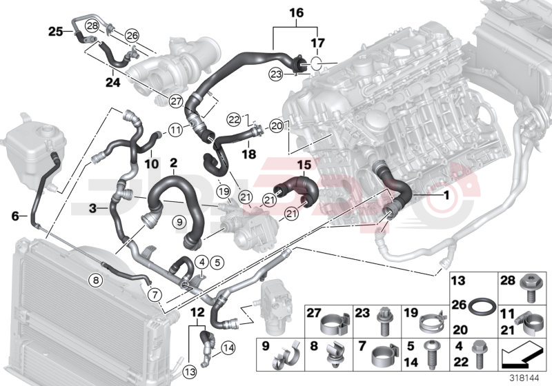 Cooling system coolant hoses 4