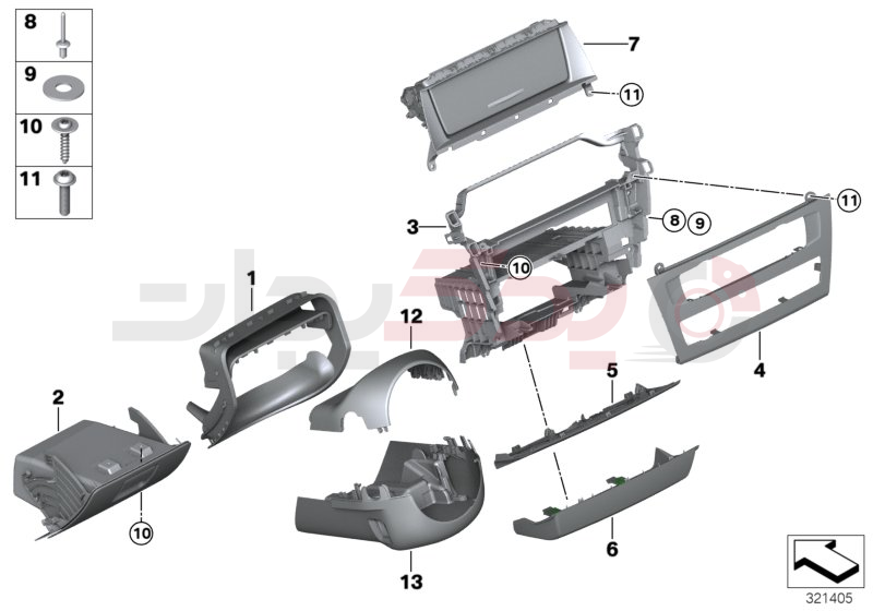 Mounting parts, instrument panel, bottom 2