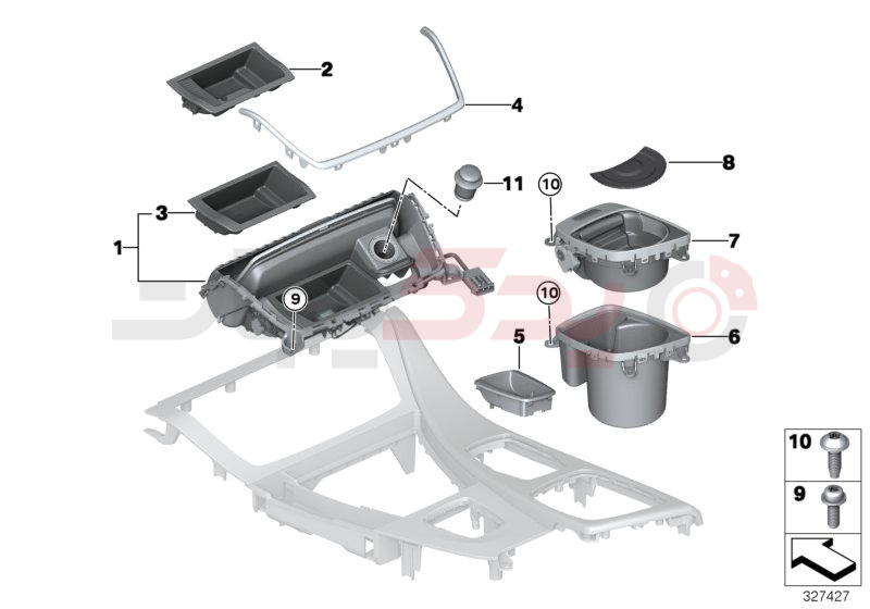 Mounted parts for centre console 1