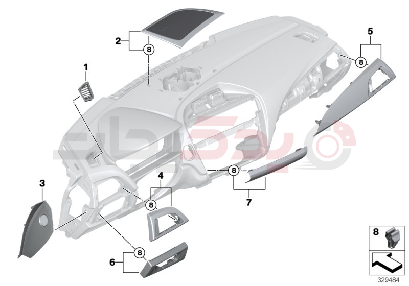 Mounting parts, instrument panel, top 2