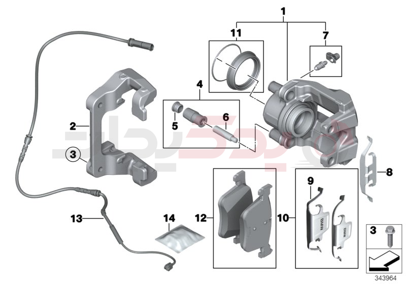 Front wheel brake, brake pad sensor 3