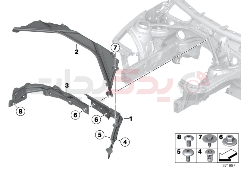 Mounting parts, engine compartment 1