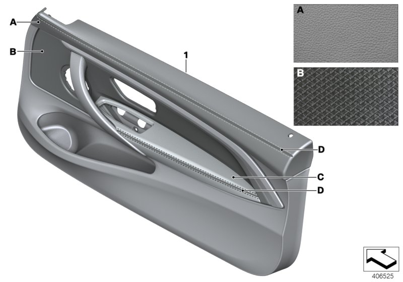 Indiv.door trim panel, front leather 1