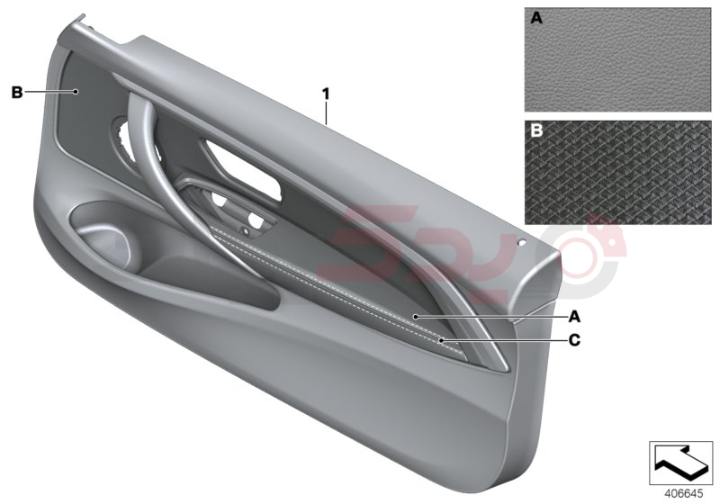 Indiv.door trim panel, front leather 2