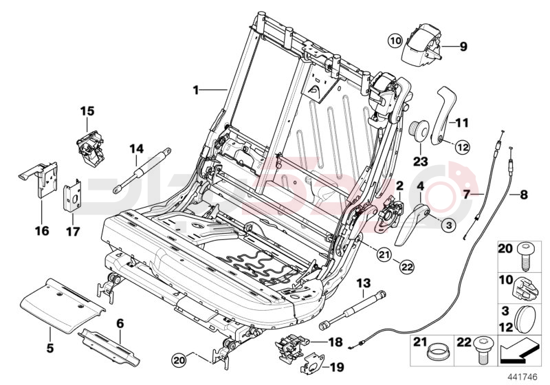 Seat, rear, seat frame, left 2