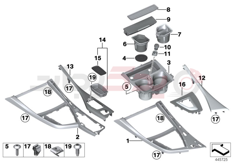 Mounted parts for centre console 2