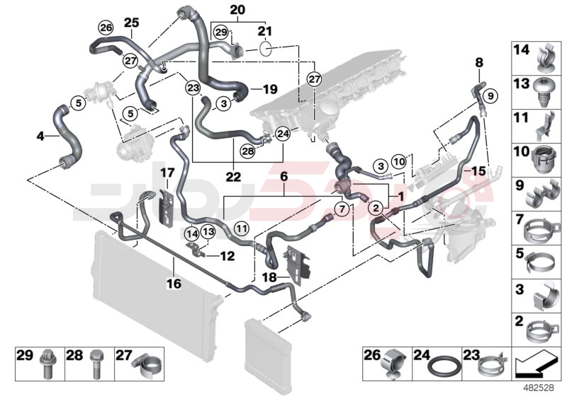 Cooling system coolant hoses 3