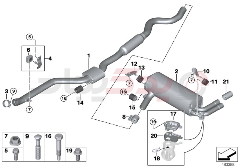 Exhaust system, rear 1