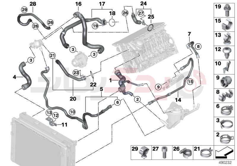 Cooling system coolant hoses 4