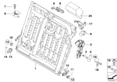 Seat, rear, seat frame, left 1