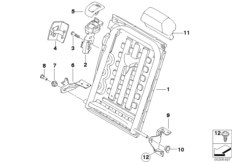 Seat, rear, seat frame, right 1